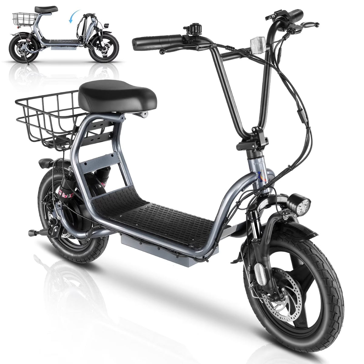 SANOPY Electric Scooter With Seat for Adults, 350W, 15 Miles, 20 Mph, 36V 5.2Ah, 14 inch Tire - Black