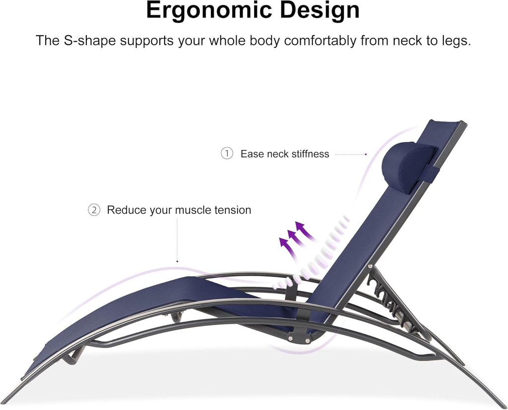 PURPLE LEAF Patio Chaise Lounge Set, 2 Chairs And 1 Table, Aluminum Textilene, 4 Adjustable Positions