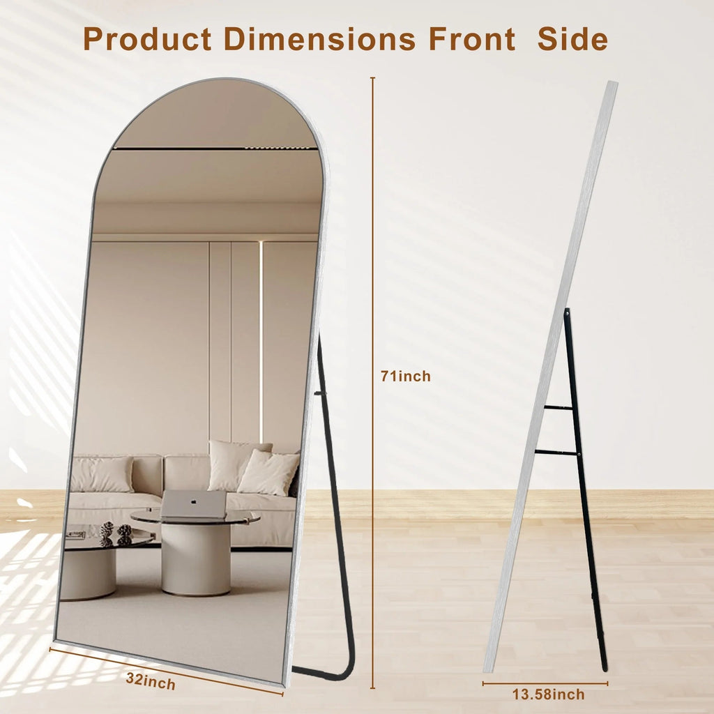 Arched Full Length Floor Mirror With Aluminum Alloy Frame - 65x22, 71x24, 71x28, 71x32