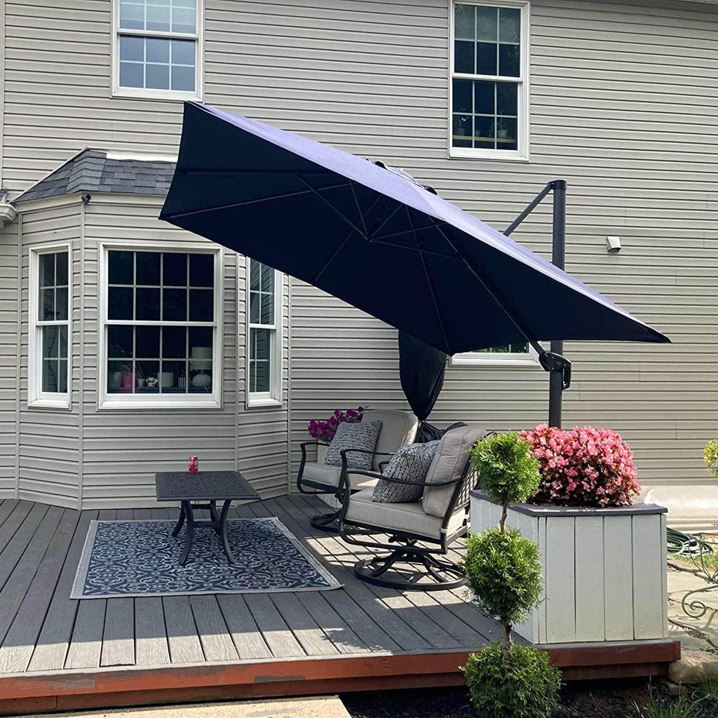 PURPLE LEAF 10 Feet Square Patio Cantilever Umbrella, Navy Blue