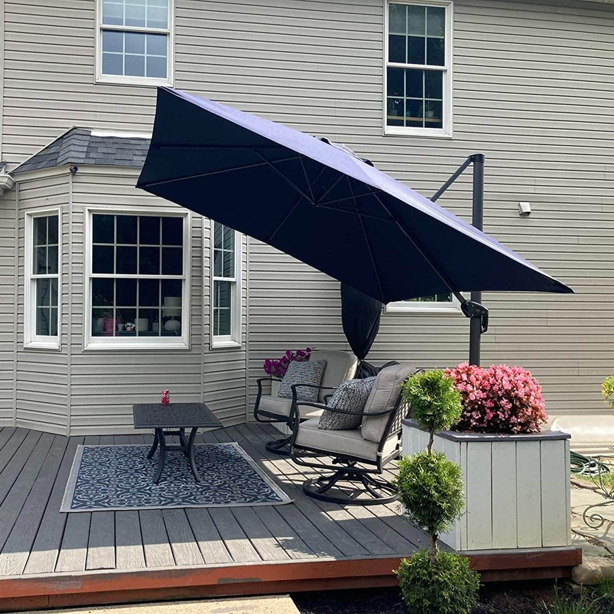 PURPLE LEAF 10 Feet Square Patio Cantilever Umbrella, Navy Blue