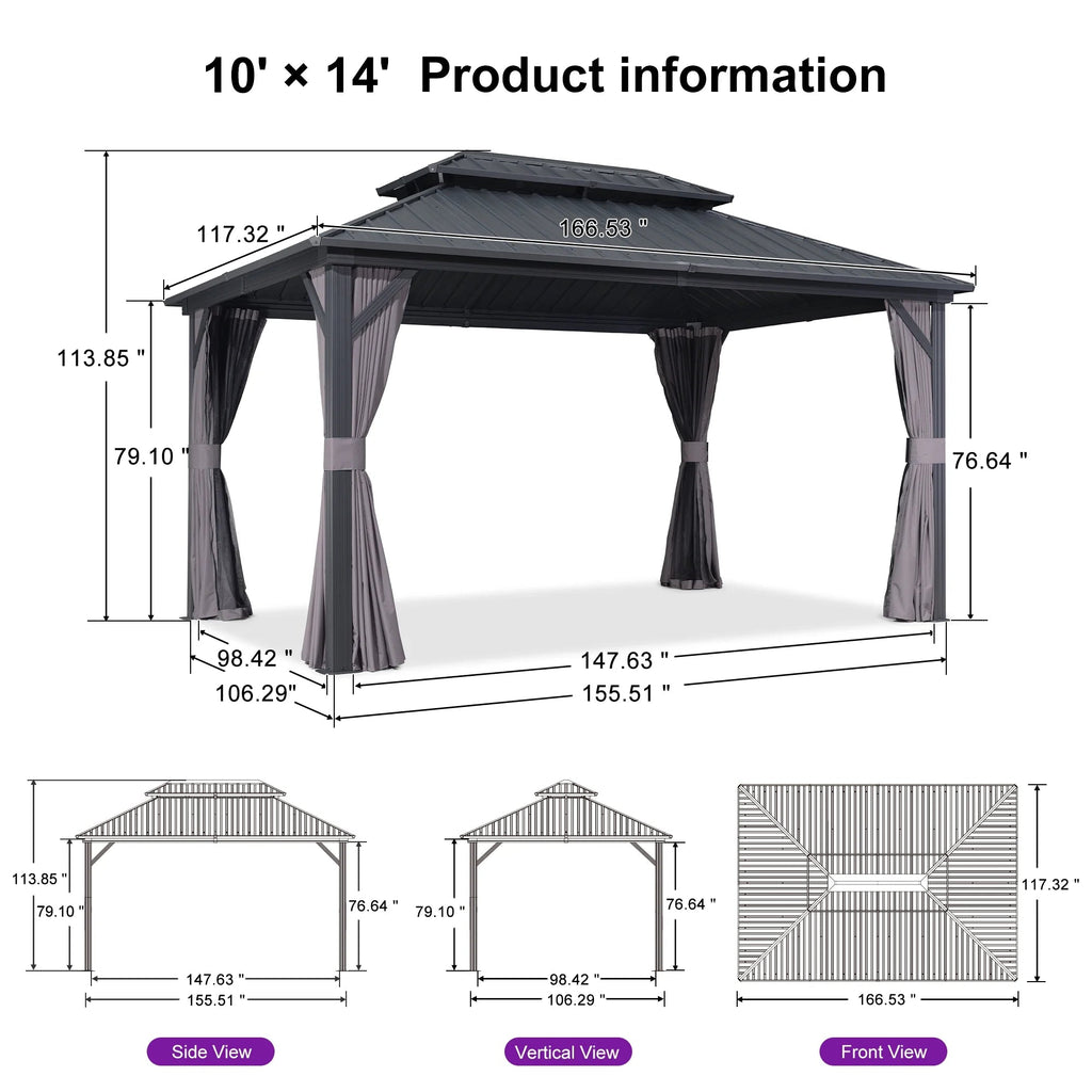 PURPLE LEAF Outdoor Hardtop Gazebo, 8' X 8', Galvanized Steel Double Roof, Aluminum Frame, Grey