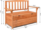 Outvita Outdoor Wood Storage Bench Loveseat With Armrests - 2 Person