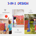 UNICOO 3-in-1 Giant 4 in a Row, Basketball Hoop and Ring Toss Game - Red + Blue