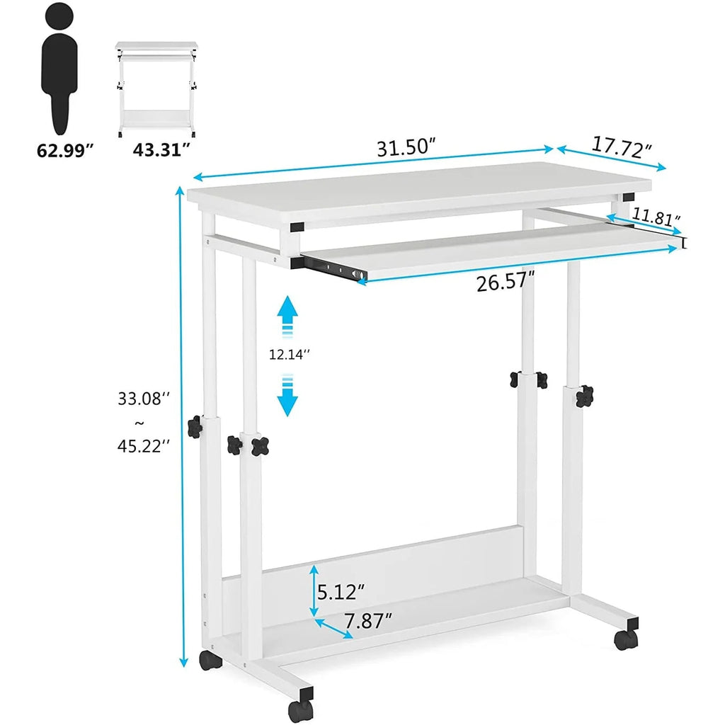 Height-Adjustable Portable Laptop Desk With Keyboard Tray, 43.3in H x 31.5in L x 17in D