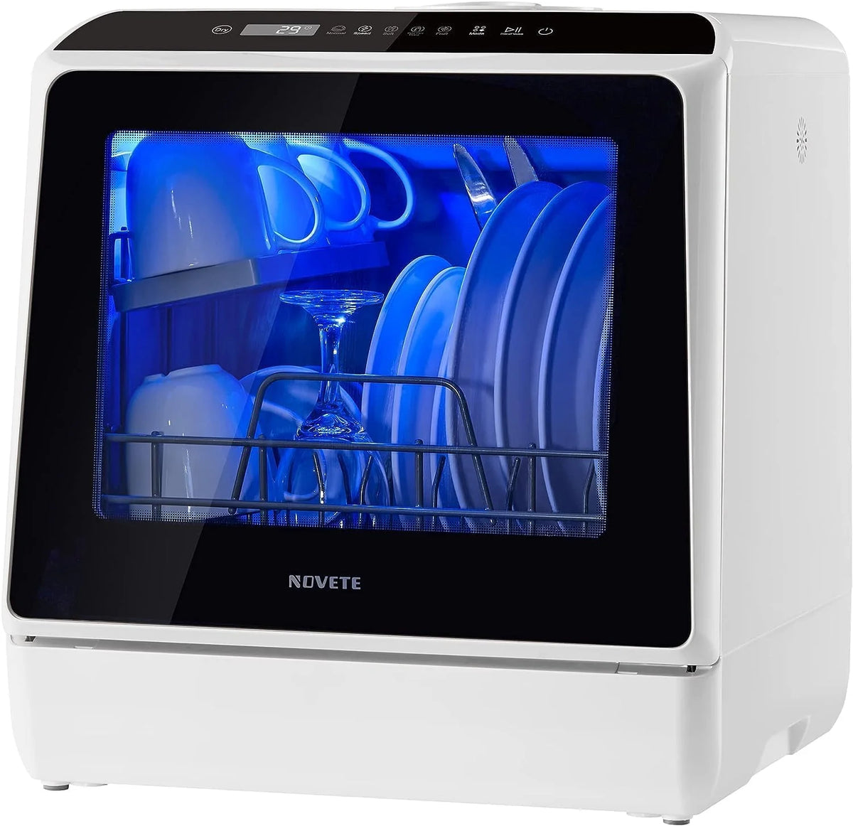 NOVETE Countertop Dishwasher, 5 L Water Tank, 5 Programs, White - TDQR01