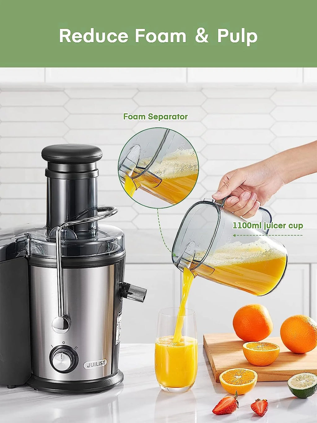 Juilist Centrifugal Juicer Machine, 800W, 3 Inch Feed Chute, Dual Speeds - Anti-Drip