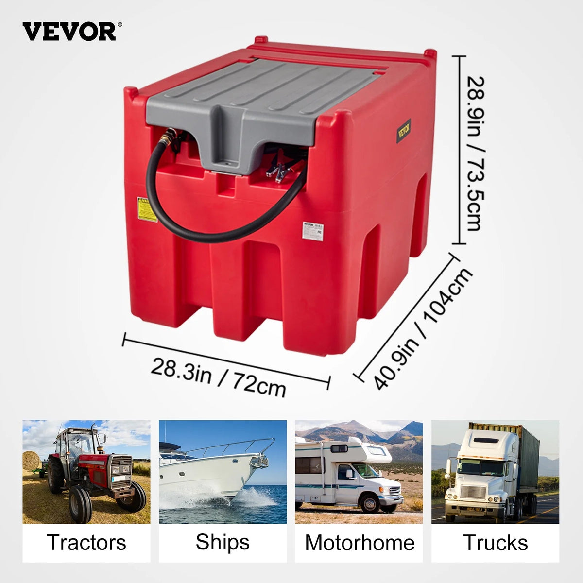 VEVOR Portable Diesel Fuel Tank, 116 Gallon, 10 GPM, 12V, 13.1 ft Hose, Red - YDIES4OOL-E