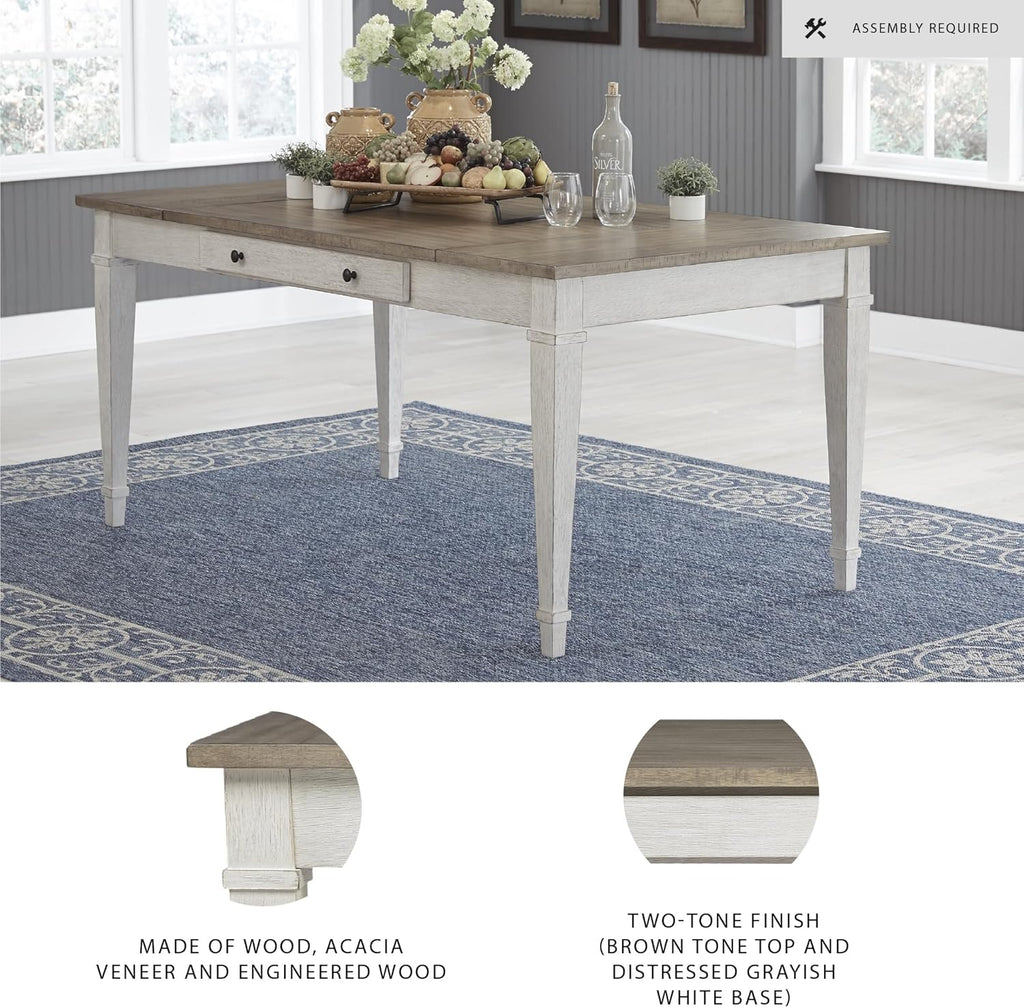 Signature Design by Ashley Rectangular Dining Table With Storage, White & Light Brown, 36in W x 66in D x 30.25in H - Skempton