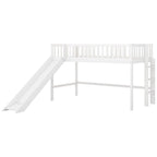 Twin Size Low Loft Bed With Slide And Ladder, White