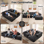ovios 104in L-Shape Sectional Sofa With Chaise, Grey Plush Corduroy Fabric
