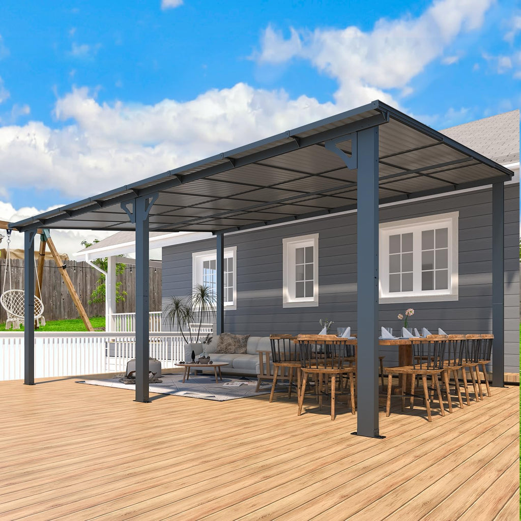 AECOJOY 16 ft x 12 ft Wall-Mounted Hard Top Pergola