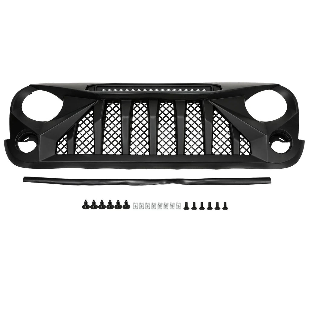 Black Front Grille With LED Off-Road Lights For 07-18 Jeep Wrangler JK - Mars Grille