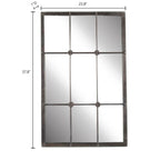 Rustic Brown Windowpane Wall Mirror With Metal Frame, 37.75 in H x 23.8 in W
