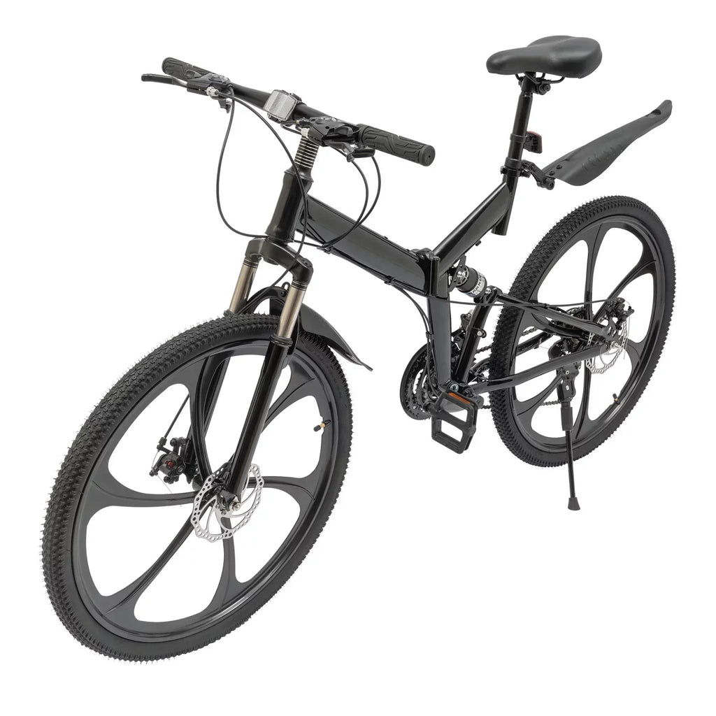 Aiqidi 26 Inch 21 Speed Full Suspension Folding Mountain Bike, Black