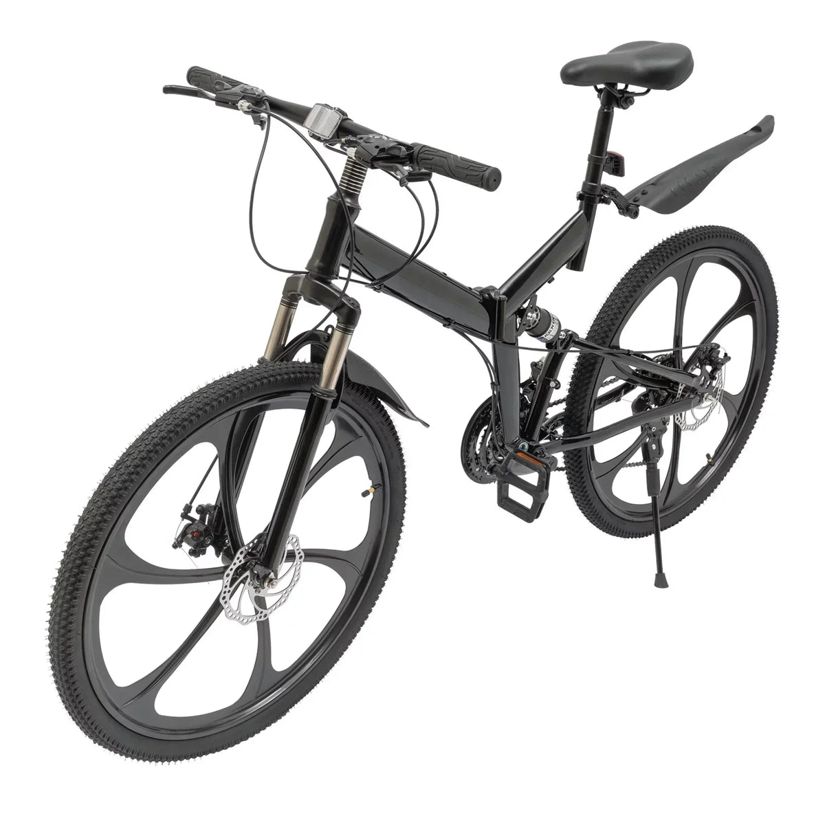 Aiqidi 26 Inch 21 Speed Full Suspension Folding Mountain Bike, Black
