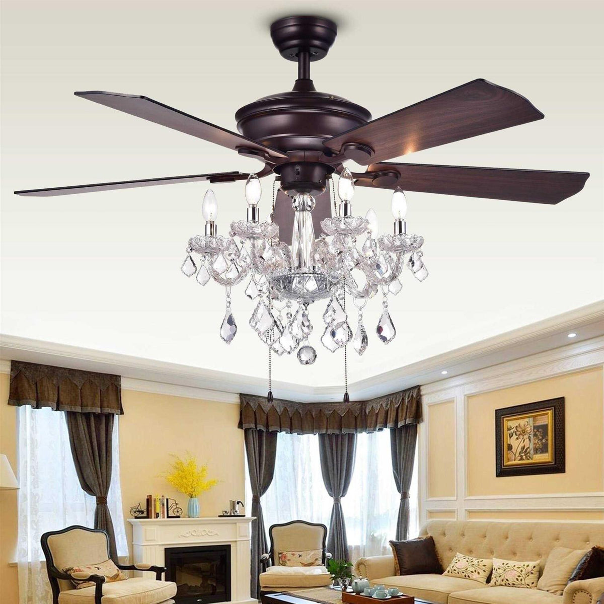 Warehouse of Tiffany 52 Inch 5-Blade Ceiling Fan Crystal Chandelier - Havorand