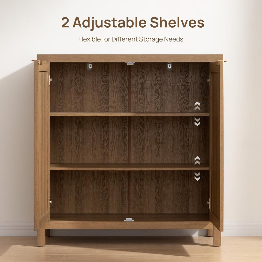 SICOTAS Sideboard Buffet Cabinet, 13.9in D x 68.6in W x 35.4in H, Oak, 2 Pcs