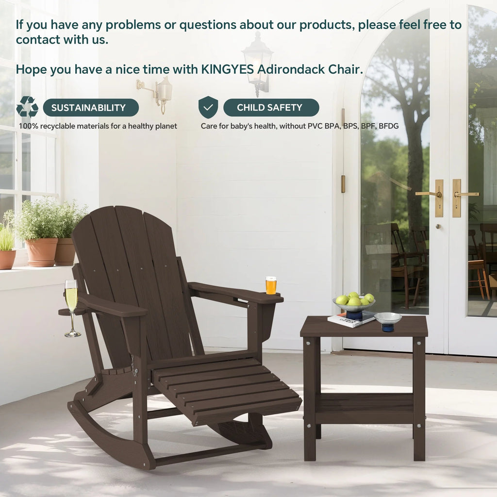 KINGYES Folding Adirondack Rocker Chair Set Of 2 With Footrest And Dual Cup Holders - Black