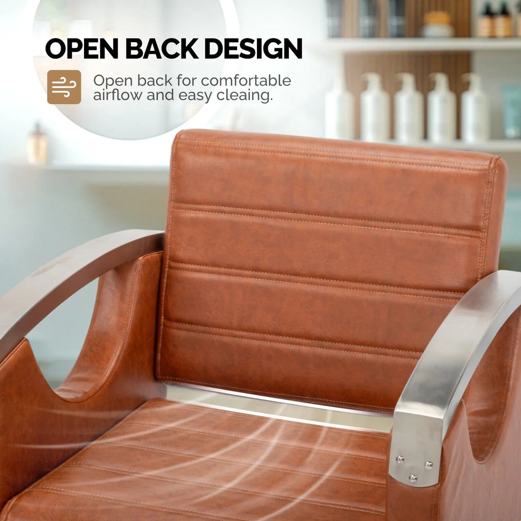 OmySalon Hydraulic Barber Chair With Stainless Steel Armrests, Brown Or Black