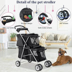 4-Wheel Foldable Pet Stroller With 2 Cages