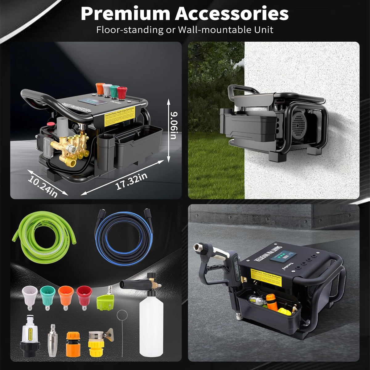 Commercial Electric Pressure Washer, 100bar 2.3GPM, 3HP PM Inverter Motor, 7 Nozzles