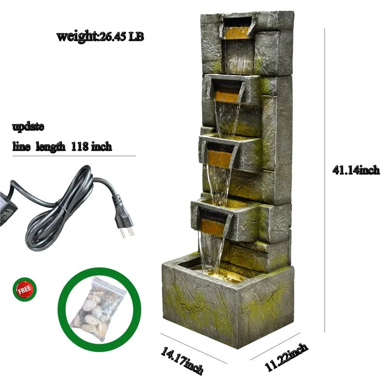 5-Tier Modern Cascading Indoor/Outdoor Fountain With LED Lights - Resin and Fiberglass