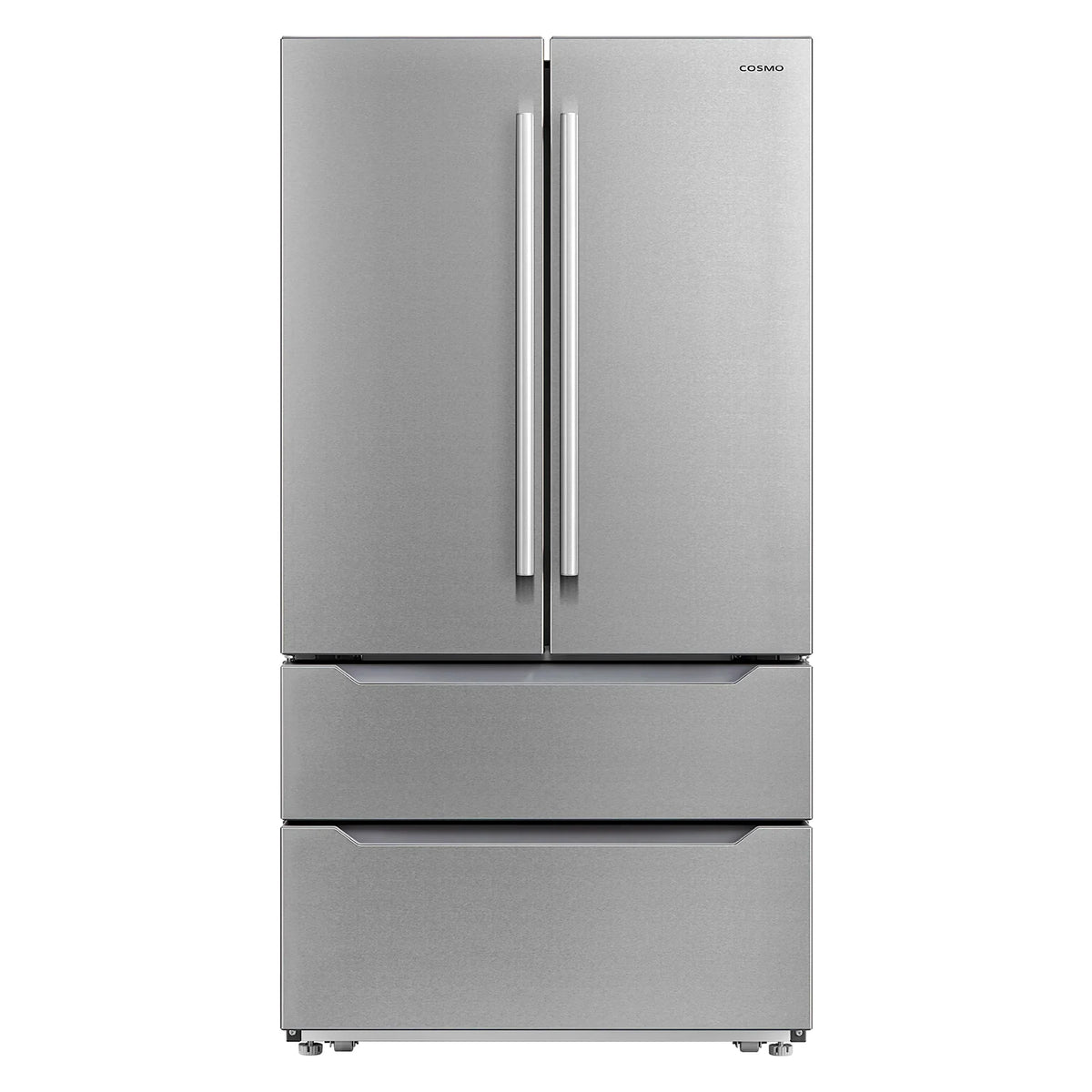Cosmo 4-Piece Kitchen Appliance Package - 30 in Gas Range, Wall Mount Range Hood, 24 in Built-In Dishwasher, French Door Refrigerator