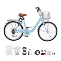 KFFKFF 26 in 7-Speed Cruiser Bike, Pale Blue With Front Basket And Rear Rack - SCB722-B