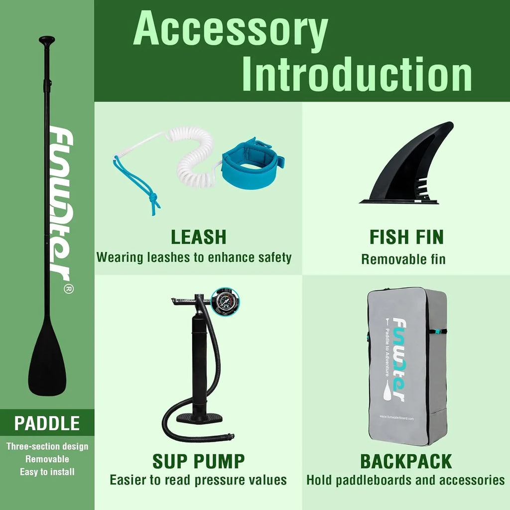 FunWater Inflatable Stand Up Paddle Board, 11 ft x 32 in x 6 in - SUP Paddle Accessories