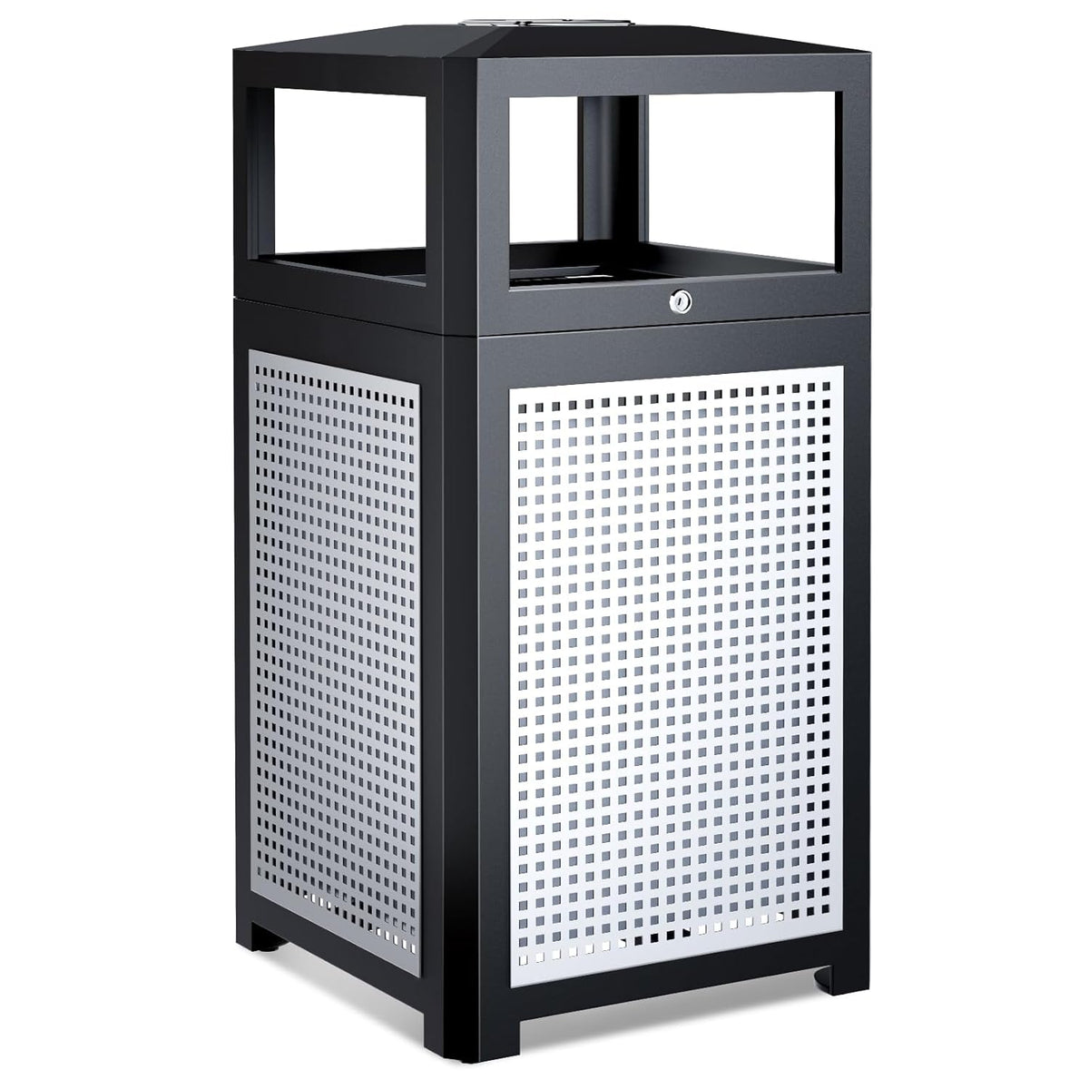 Outdoor Commercial Trash Can, 40 Gallon, Steel Mesh With Metal Liner - Black