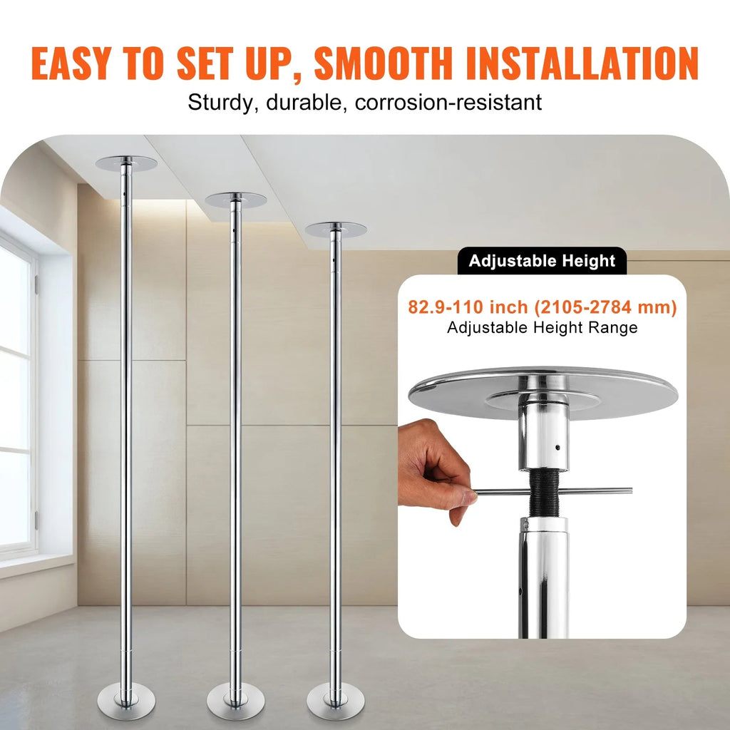 KFFKFF Dance Pole Set, 45mm Stainless Steel, Silver - HM-590S