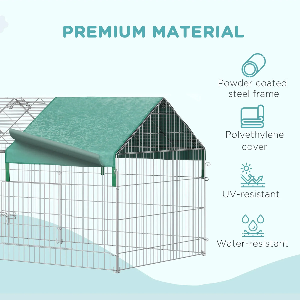 PawHut Small Animal Playpen Yard Fence With Roof, Green - 87in