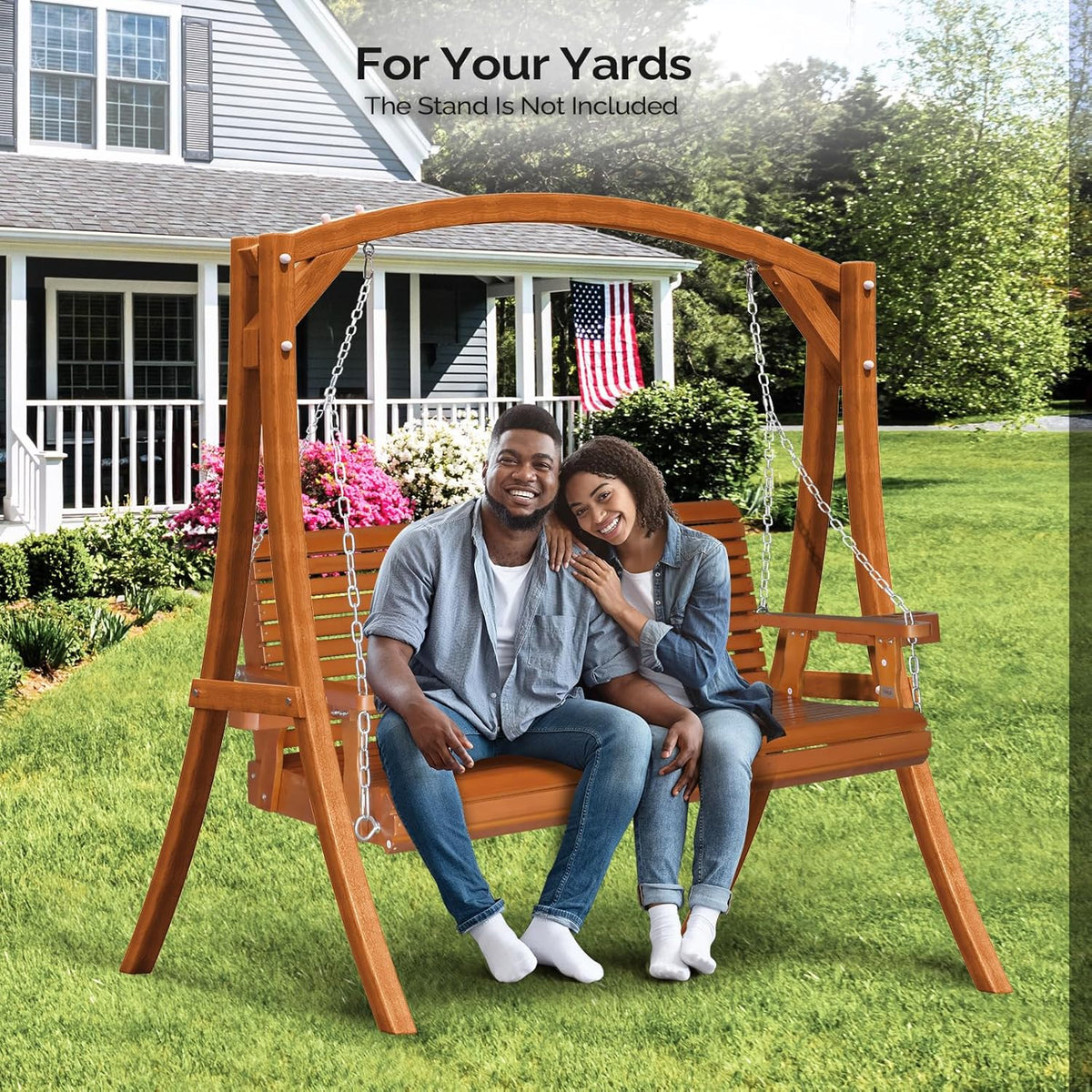 VINGLI Patio Porch Swing Bench With Cup Holders And Phone Slots, 5 FT Pro Brown, 880 LBS
