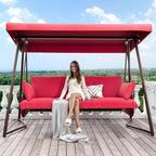 TQKVIPI 4 Person Outdoor Porch Swing Bed With Adjustable Backrest Canopy - 800 lbs Capacity