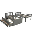 Twin-Over-Twin Bunk Bed With Trundle, Ladder, Safety Rail, 3 Drawers, Plywood, MDF and Pinewood - Gray