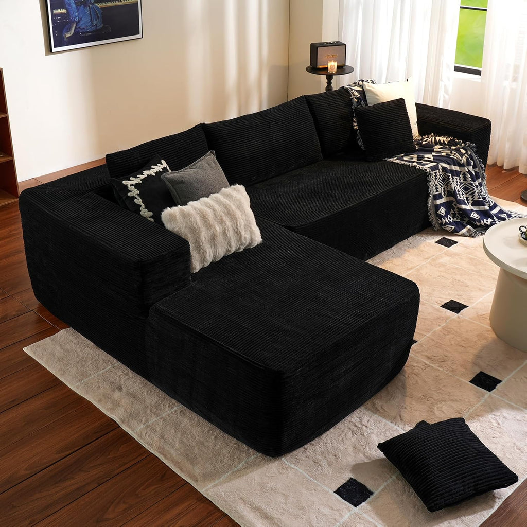ovios 104in L-Shape Sectional Sofa With Chaise, Grey Plush Corduroy Fabric