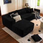 ovios 104in L-Shape Sectional Sofa With Chaise, Grey Plush Corduroy Fabric