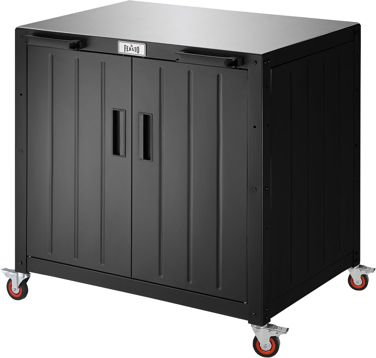 Outdoor Grill Cart With Storage Cabinet And Stainless Steel Top, 35-Inch, Black & Silver - KT2435 Series