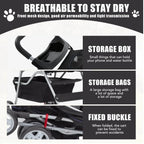 Foldable Dog And Cat Pet Stroller With Storage Basket, Removable Liner And 4 Wheels - Black