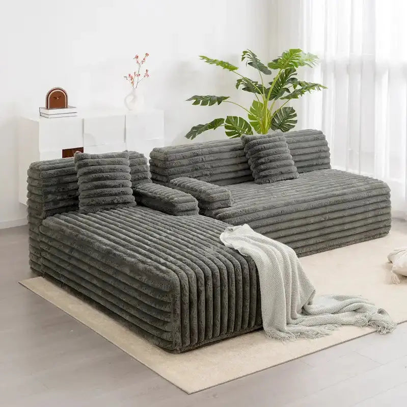 Cloud Modular Sectional Sofa L-Shaped Upholstered Couch With 2 Throw Pillows