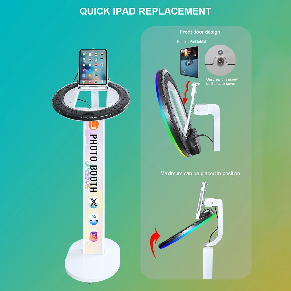 iPad Photo Booth with RGB Ring Light for 10.2in, 10.9in, 11in and 12.9in iPads