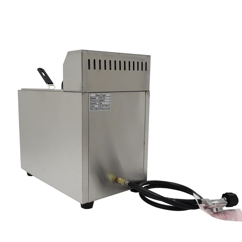 INTSUPERMAI Commercial Single-Tank Gas Deep Fryer, 6L, Stainless Steel