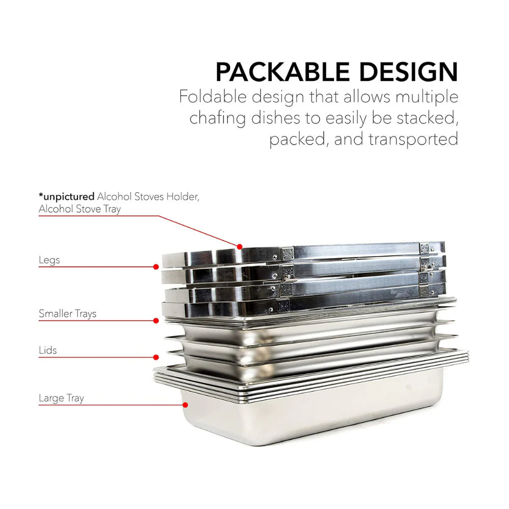 Alpha Living Stainless Steel Chafing Dish Set, 4 Pack, 8 Quart - 24 x 15.5 x 14.38 Inches