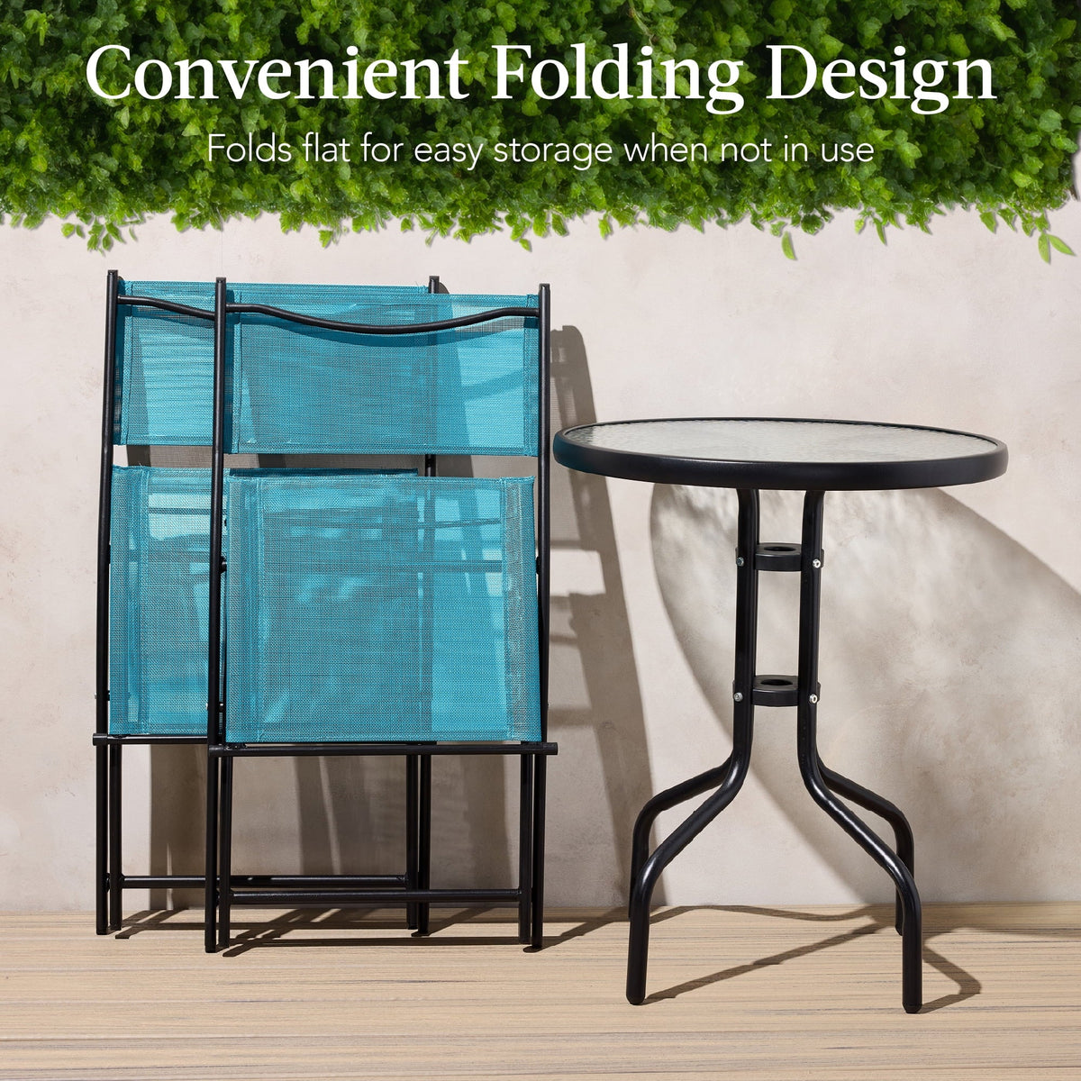 Best Choice Products 3-Piece Patio Bistro Dining Set With Glass Tabletop And Folding Chairs - Gray
