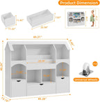 Halitaa Kids Castle Bookshelf With Toy Storage, 3 Drawers, LED Lights, White, 49.2in W x 13.1in D x 40.2in H