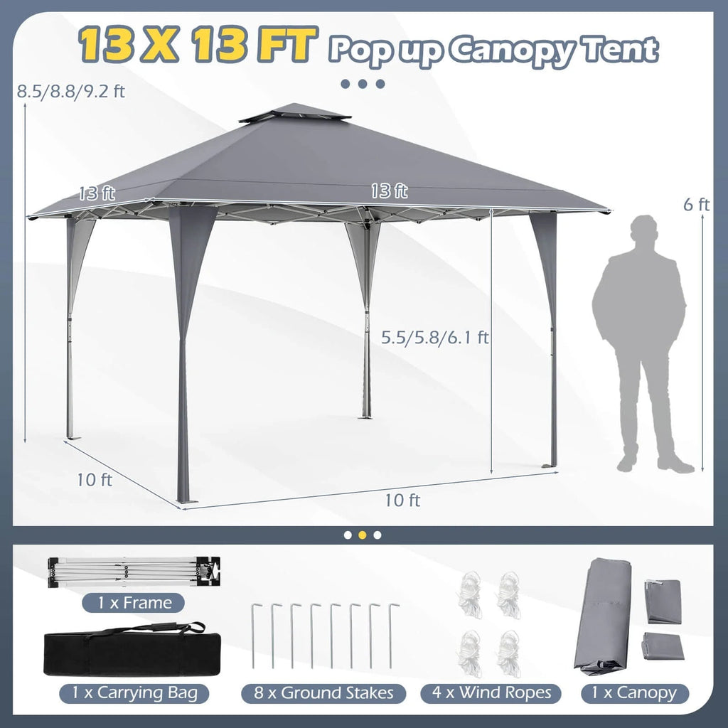 Costway Pop-Up Gazebo Outdoor Canopy Tent, 13 x 13 ft, Gray