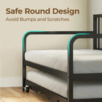 Metal Height-Adjustable Daybed With Pop-Up Trundle, LED Light And Charging Station - Black