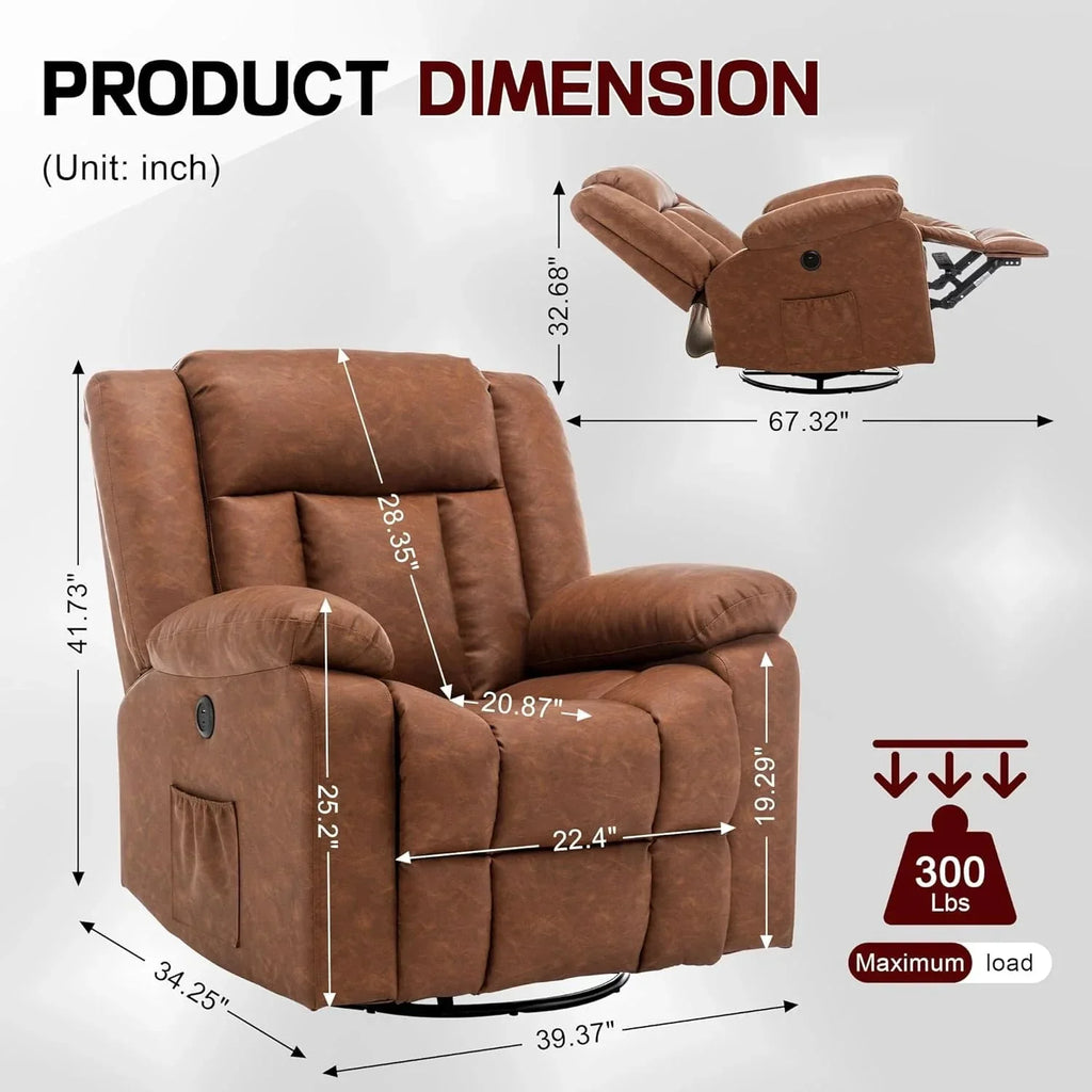 Korser Swivel Rocker Recliner Chair With Massage, Heating, USB Charging And Storage
