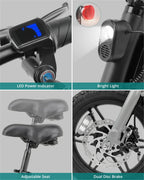 GOTRAX Folding Electric Bike For Adults And Teens, 14 inch, 250W, 15.5 mph, 15 Miles, Black - S2